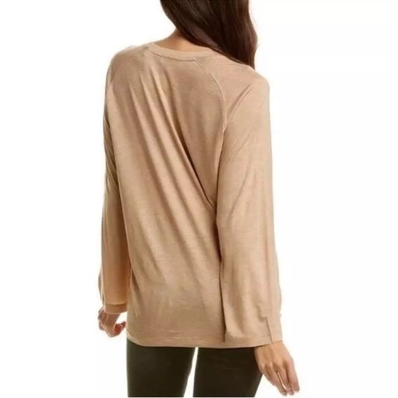 VINCE Raglan Viscose Long Sleeve Tee Shirt Top in Heather Oatmeal Size XS - Picture 2 of 5